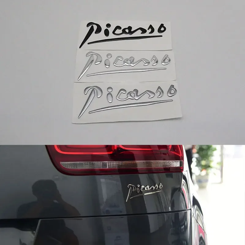 Picasso-Emblem-Car-Logo-Sticker-Silver-Black-Gray-3D-Letter-Auto-Badge ...