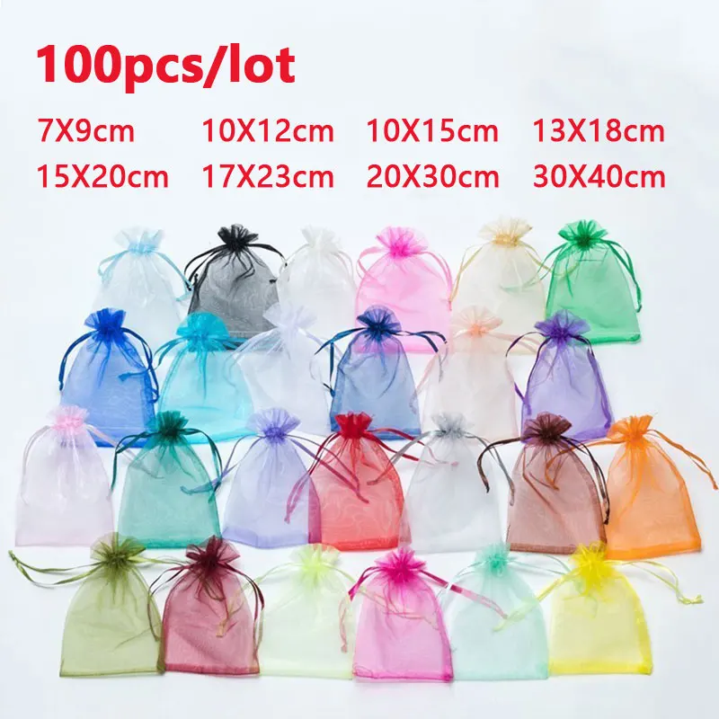 Drawable Organza Bags Supply Wedding Christmas Favor White Pouches Organza Gauze Sachet Gift Bags Drawstring organza gift bags gift bags 100PCS