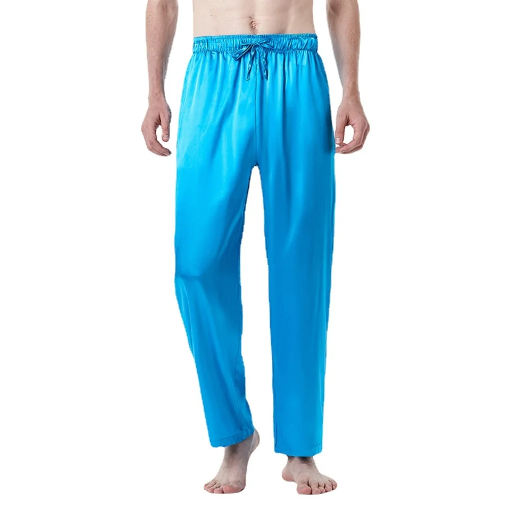 

Mens EU size Pajamas for Men Nightwear Long pants Sleep Tops Trousers Thin Ice Silk Pajamas Men Solid Sleepwear
