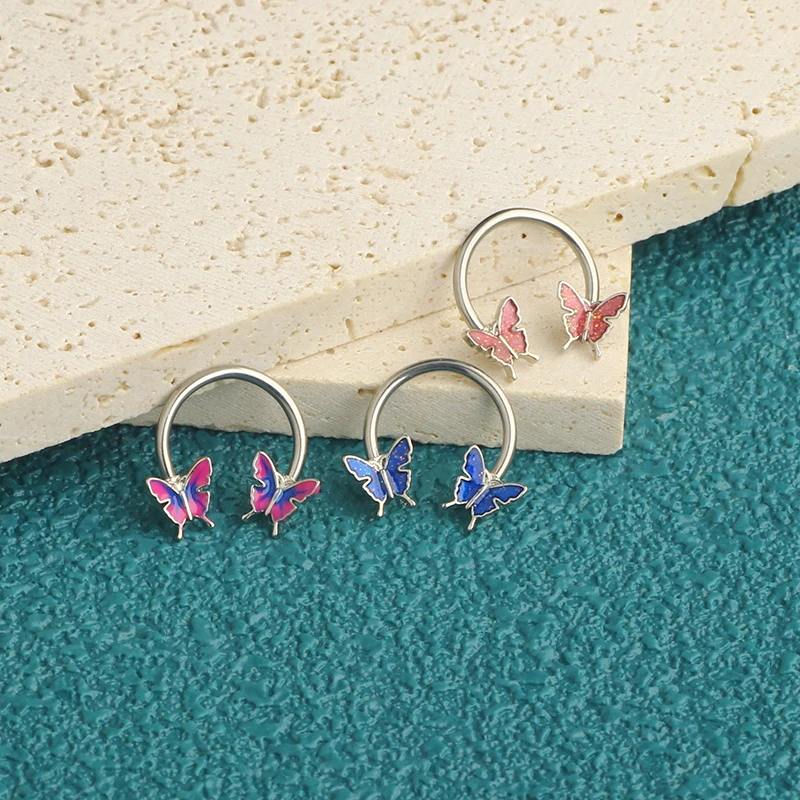 16G Butterfly Horseshoe Nose Rings Earrings Septum Ring Tragus Piercing Daith Helix Hoop Ear Earring Nostril Piercing Jewelry wh
