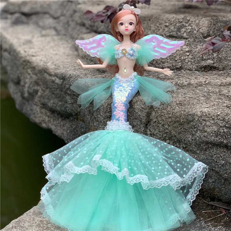 New 1/6 Wedding Mermaid Doll 30 Cm Bjd Doll 13 Joint Movable Fashion 3D Eye Clothes Detachable Dress-up Toy Girl Birthday Gift
