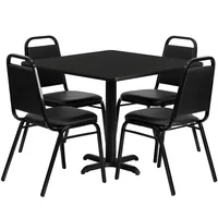 5-Piece Square Dining Table Set with X-Base and 4 Trapezoidal Back Chairs Durable Restaurant Cafe Banquet Furniture 2