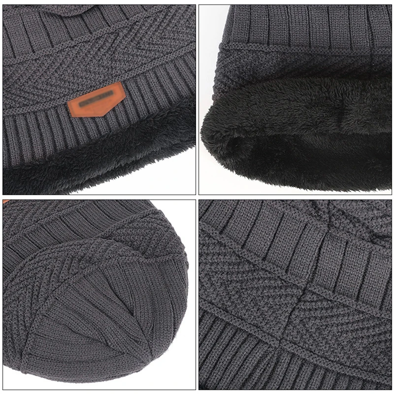 (Sommer6) 1 Pc Stricken Fleece Schal Winter Hut Weiche Männer Und Frauen Beanie Warme Mütze Verdickung Plus Samt Lose Winter Hut mit Schal – Detail 7