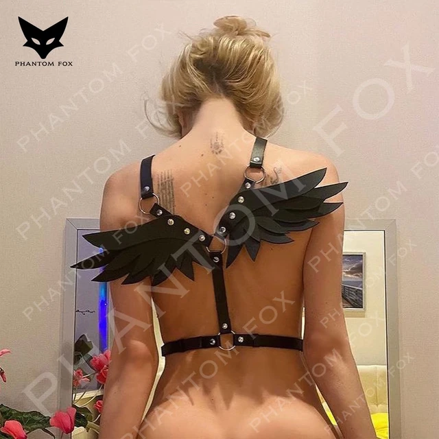 sexis para mujer body Madam-lencería Sexy Harajuku, arnés de accesorios de ala de Ángel, Liga gótica, liguero, ropa de Rave lenceria femenina fina para mujer arnes mujer _ -