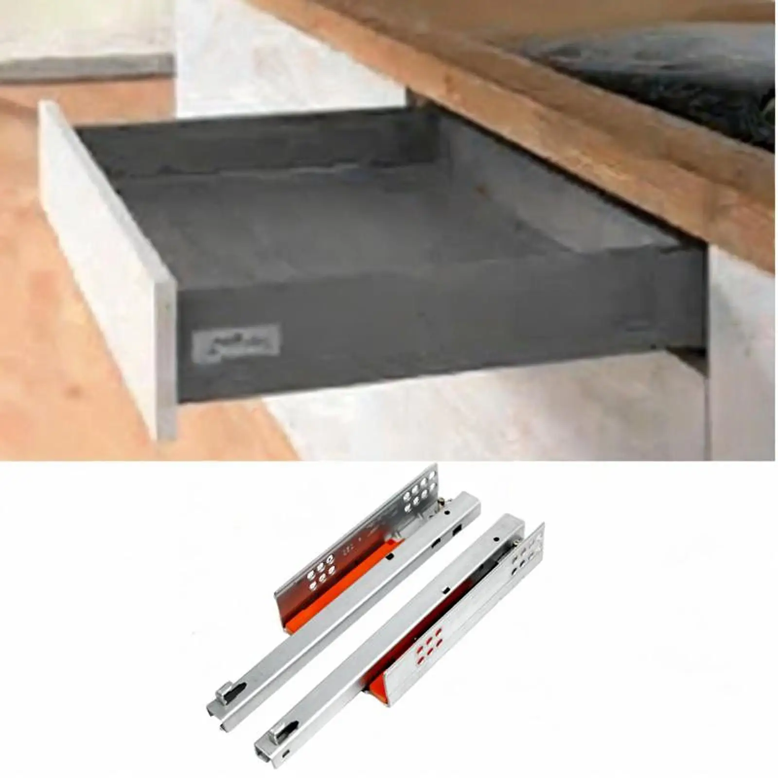 2 Pieces Drawer Slide Rails Hardware Easy to Install Metal Heavy Duty Under Mount for Furniture Bath Dresser Kitchen Cabinet