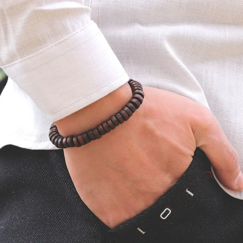 Beaded Bracelet Noter Wooden Men Vintage Wenge Wood Beads Gift Boyfriend Husband Accessories Pulsera Hombre Jewelry