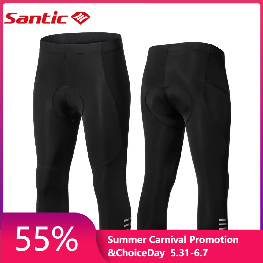 Santic-남성용 여름 사이클링 바지, 산악 자전거 사이클 저지 크롭 바지 반바지 반사 타이트