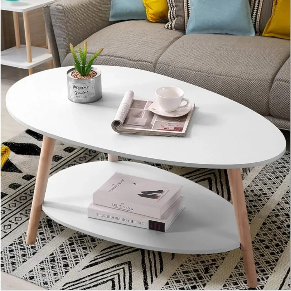 LISM Maupvit Coffee Table-Oval Wood Table for Storage and Display Sofa Table, Furniture Living Room&Home Office creative nordic wood low round coffee table tray storage table tea fruit snack service plate tray bed living room sofa side