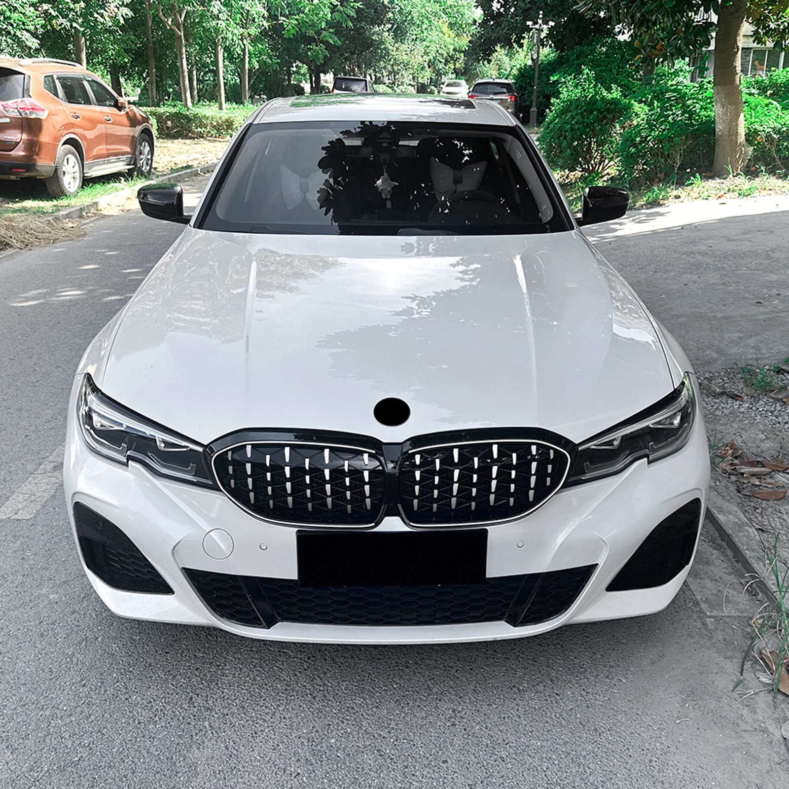 BMW 3 시리즈 G20 G21 G28 2019-2022 프론트 그릴 레이싱 그릴 상단 범퍼 후드 메쉬 그리드 LED 램프 라이트 스트립 포함