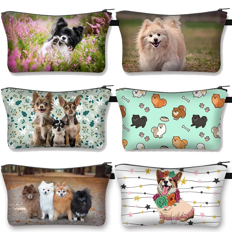 

Lovely Chihuahua Dog / Pomeranian Dog Printing Cosmetic Case Women Makeup Bags Cute Dog Toiletry Bag Portable Lipstick Bags Gift