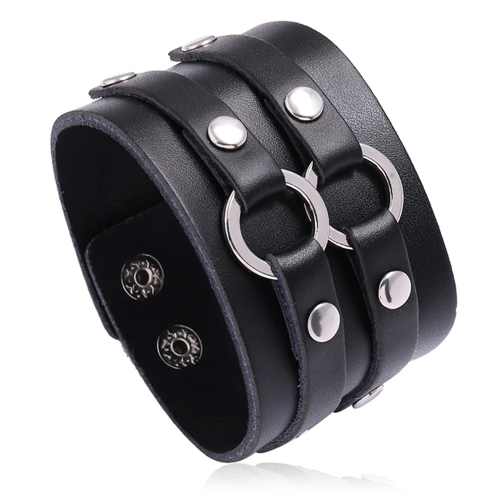 Echtes Leder Punk Style Doppelte Schicht Armband aus Rindsleder Für Männer Frauen Für Neujahr Weihnachtsfeier Geburtstagsgeschenke 1