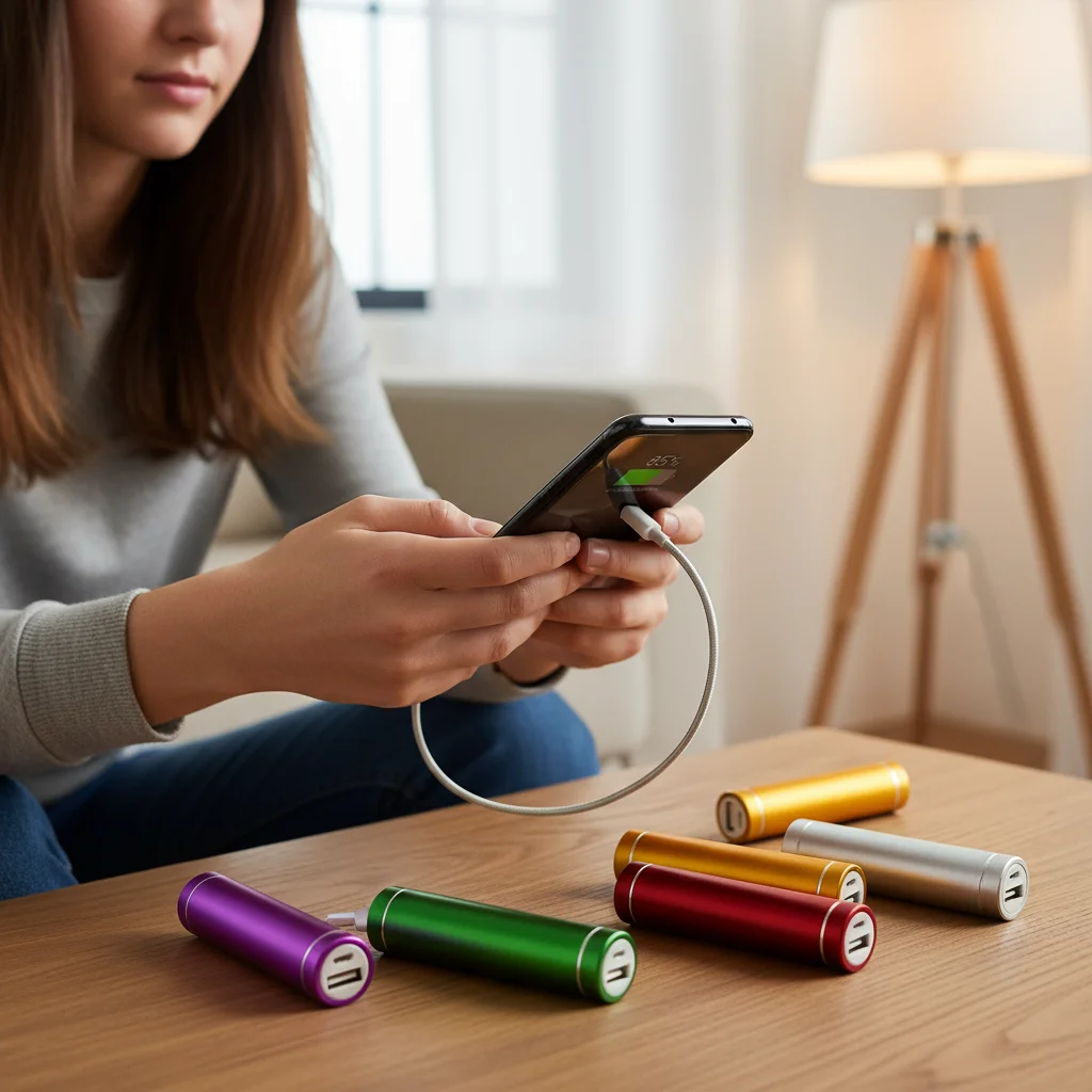Power Bank portatile cilindrico in lega di alluminio, batteria di alimentazione mobile con cavo USB, caricabatterie da 2600mAh per cellulari. - Image 6