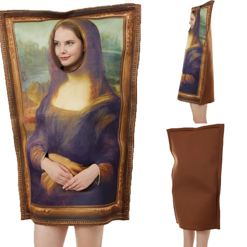 

Funny Mural Bodysuit Cosplay Mona Lisa Unisex Adult Kid Jumpsuit Halloween Masquerade Party Prank Costume Festival Dress Prop