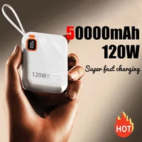 120W 50000mAh Portable Power Bank High Capacity Cable Two-way Fast Charging Mini Powerbank for iPhone Samsung ﻿New