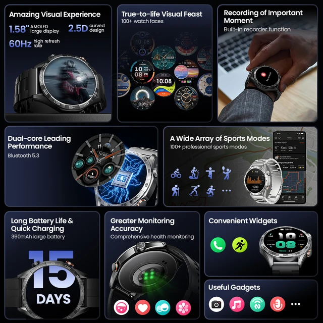 HAYLOU Solar 5 Voice Calling Smartwatch 1.58'' AMOLED Display 60Hz Smart Watch 24H Health Monitoring Sports Smartwatch for Men 2