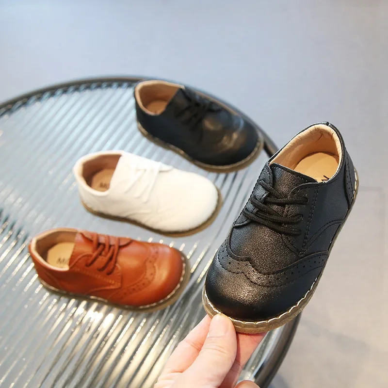 Boys Leather Shoes 2024 Spring Autumn Children Oxfords Brogue Style Casual Shoes Fashion Lace-up Shoes For Boy Brown, Black 4
