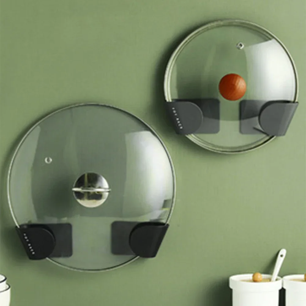 2pc/set Wall Mounted Pot Lid Holder Pot Cover Hang on The Wall Kitchen Space Saving Kitchen Storage Shelf kitchen storage rack