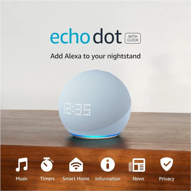 

С часами и компактным смарт-динамиком с Alexa и улучшенным светодиодным дисплеем для просмотра часов, таймеров, погоды и других облачных синих экранов