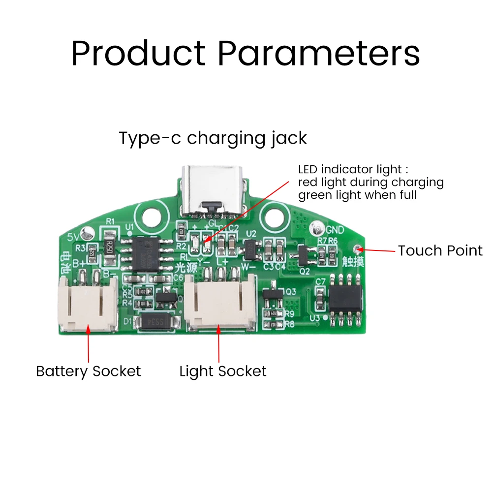 TYPE-C Desk Lamp Circuit Board Charging Lithium Battery Protection Control LED Protection Module Charging Touch Bi-Color Board