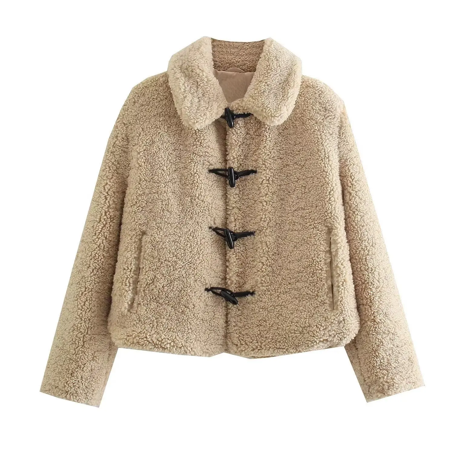 

New Vintage Teddy Bear Fur Coat Turndown Collar Autumn Winter Fleece Jacket for Women Single-Breast Faux Fur Cropped Top Femme