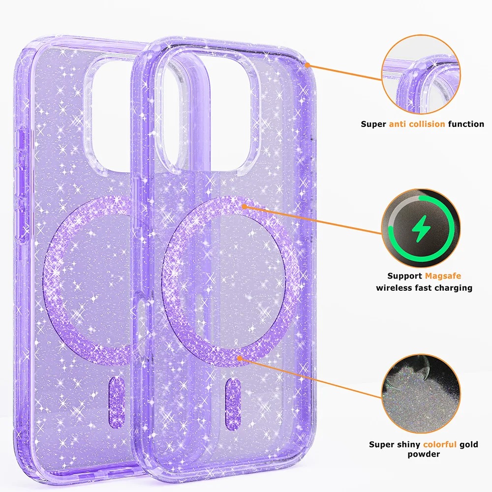 Glitter Candy Color Magnetic Phone Case with Clear Shiny Cover