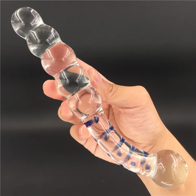 Dildo de cristal pyrex com esferas e butt plug anal para adultos_voghion.com