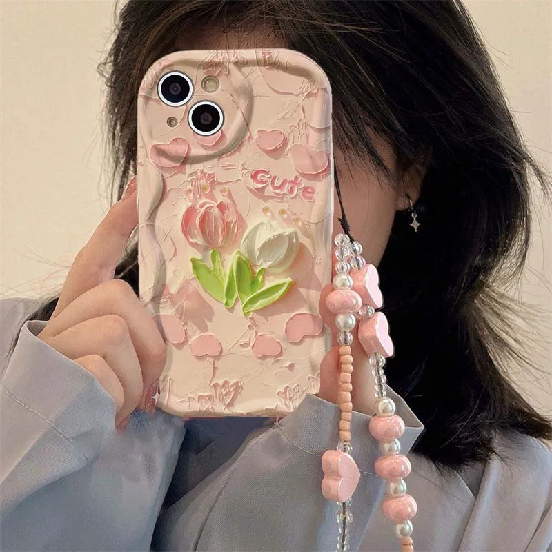 Artistic Flower Heart Chain Phone Case