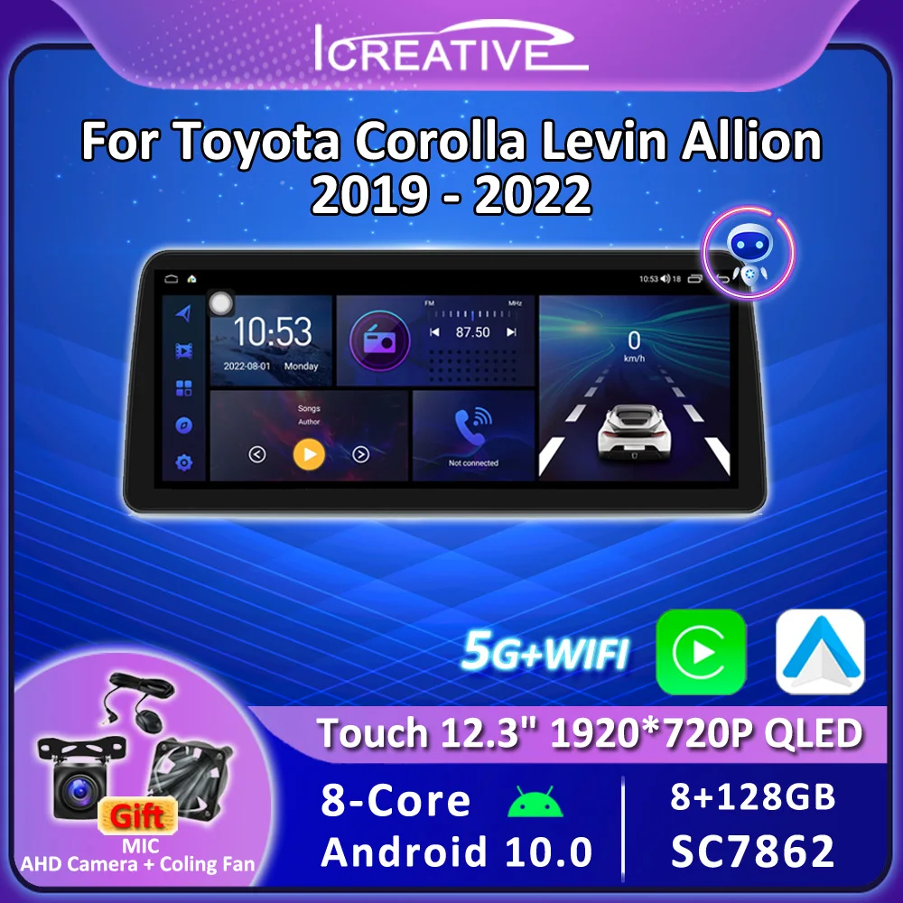 

Android 10 1920*720 QLED Multimedia Video Player For Toyota Corolla Levin Allion 2019-2022 CarPlay Car Radio Autoradio GPS 12.3"