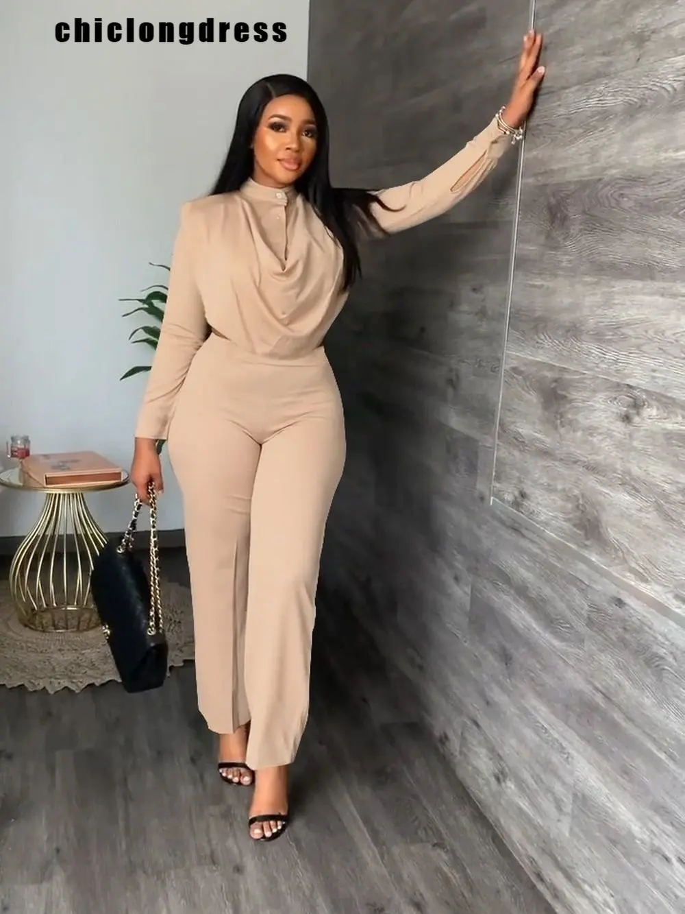 Fashion Long Sleeve Blouse Straight Pants Set 2  Piece Suit Office Ladies Solid Straight Trousers Fall/Winter 2pcs Outfits Women