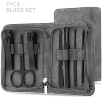7 in 1 Nail Clippers and Beauty Tool Portable Set, Martensitic Stainless Steel Manicure Set, with Gray Leather Bag, Suitable for 1