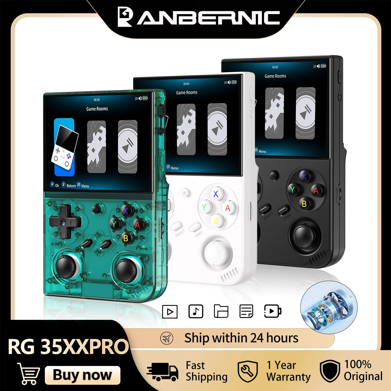 Anbernic RG 35XXPRO Handheld 3.5'' IPS Screen Linux 64-bit Retro Game Console Portable Simulator 64G RixelHK HD-Out_voghion.com