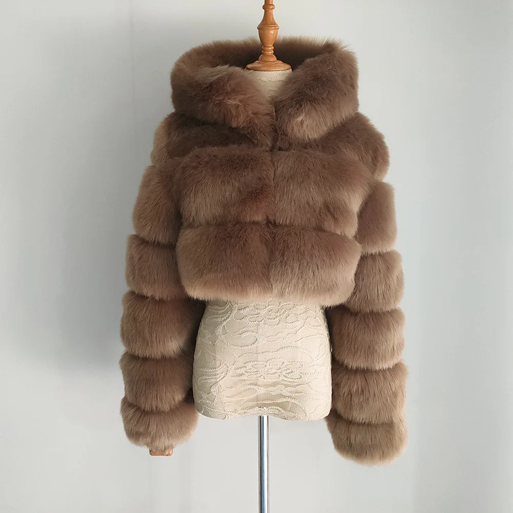 2023 Winter Warm Fashion Hooded Faux Fur Coat Man Women 5XL 6XL Furry Overcoat Elegant Plush Crop Jacket Daily Casual Clothes