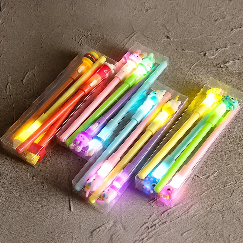 

4Pcs/Set Cute Luminous Gel Pen Stationery Cute Kawaii Rabbit Pony Unicorn Bear Light Pens School Office Supplies 0.5mm Black ink