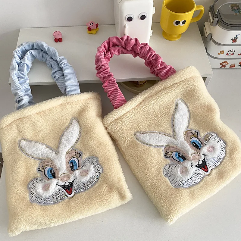 Female Soft Purse Bag with Zipper Women Small Handbags Lamb Wool Ladies Rabbit Shoulder Bag