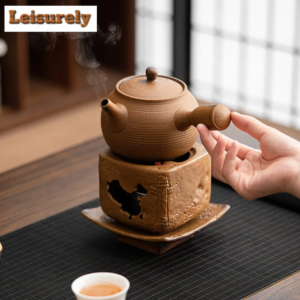 Sauce Glazed Old Rock Mud Alcohol Teapot Warmer Retro Trivet Tea Stove Boiling Kettle Stand Heater Teaset Accessories Decoration