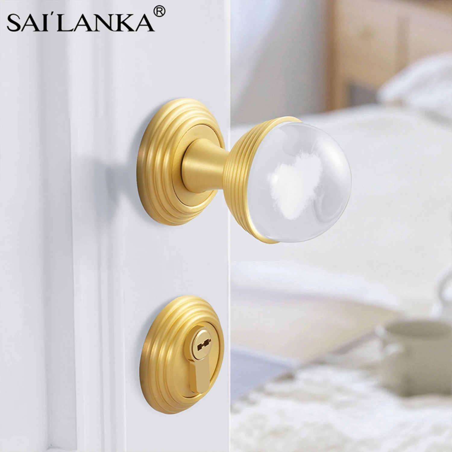 

SAILANKA Exquisite Crystal Lockset Handle Bedroom Mute Security Door Lock Household Hardware Door Knob with Lock and Key