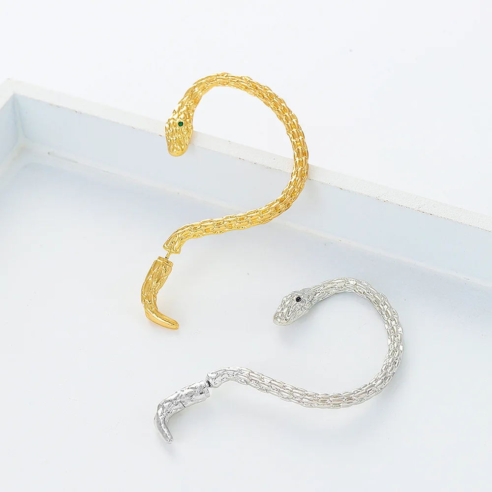 Gold Plated Snake Shape Zircon Clip Earrings Vintage Punk Geometric Animal Earring For Women Trend Party Jewelry WANZHI ear clip earrings clip earrings ear clip ear accessories