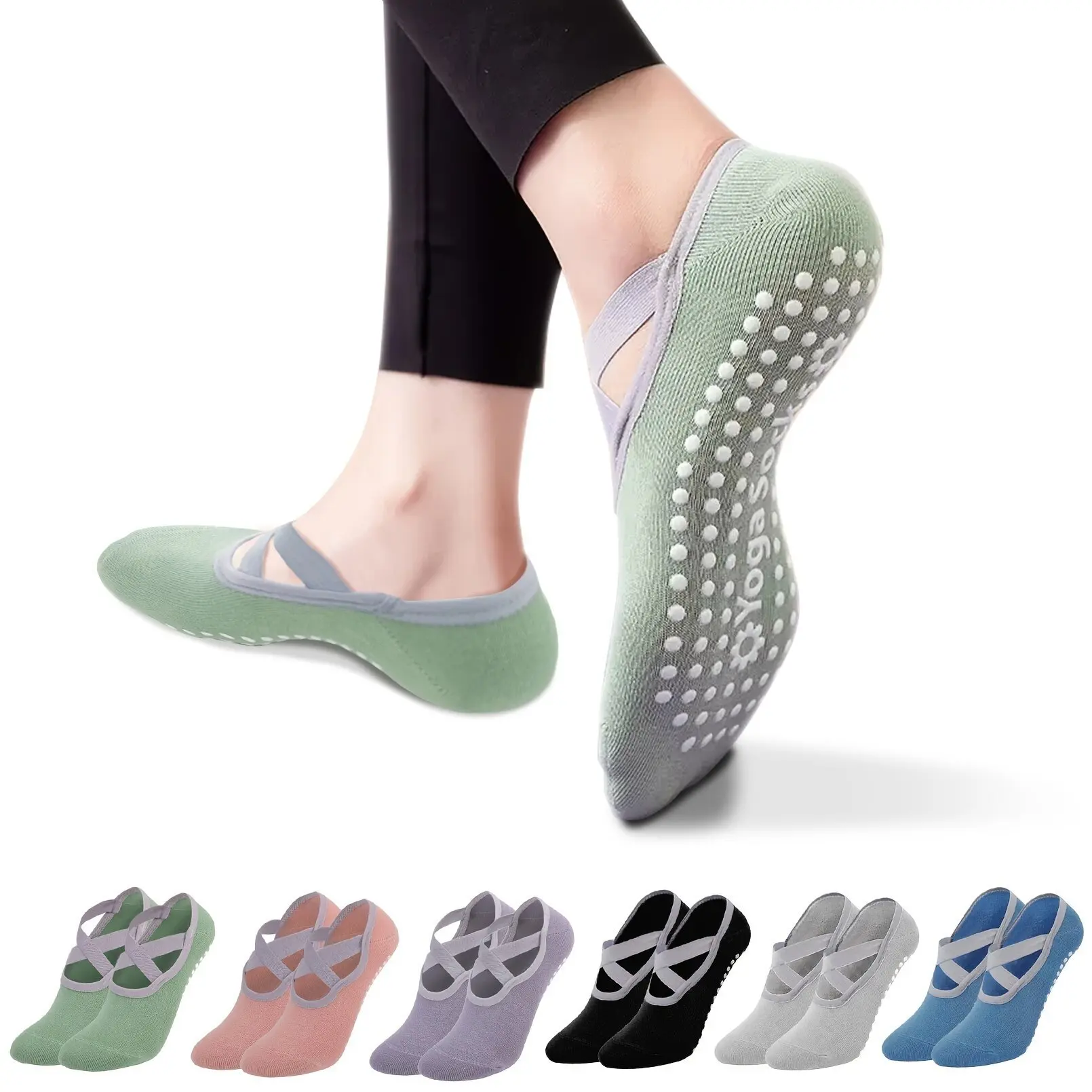 Meias de ioga antiderrapantes de silicone profissional para mulheres, interior, piso, dança, esportes, algodão, ginásio, fitness, pilates, monocromático