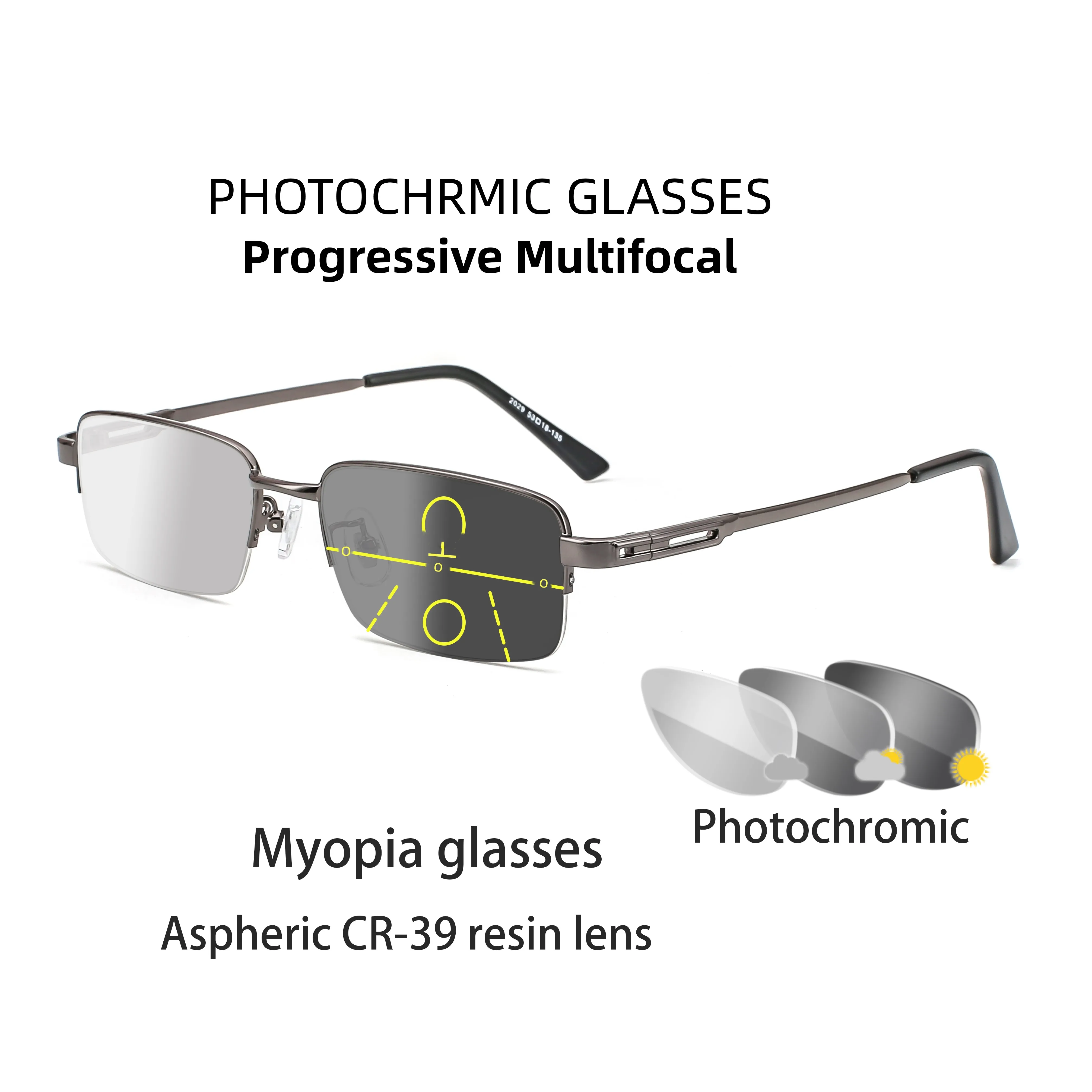 Männer photo chrome multifokale Lesebrille bifokale blau blockierende Business-Brille Computer Anti-Strahlung sehen weit in der Nähe von Brillen
