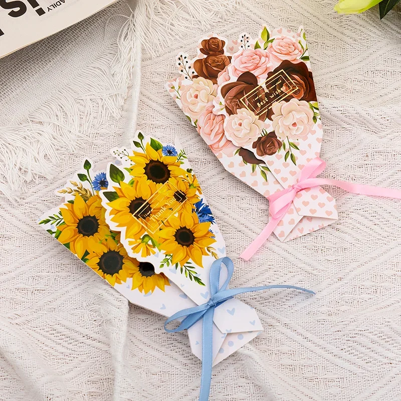 Flower Pattern 3D Foldable Bouquet Greeting Card Blessing Words Wedding Invitation DIY Card Birthday Gift Greeting gift card greeting cards wedding invitations