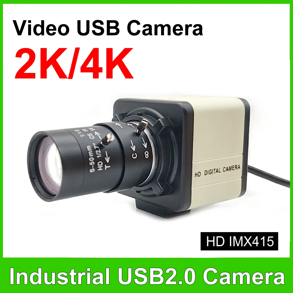 Industrial 4K 8MP CCD IMX415 USB Webcam 2K F5253 With 2.8-12mm Varifocal Lens USB2.0 PC Video Camera UVC OTG For Live Teaching pc webcam,pc web camera,computer camera