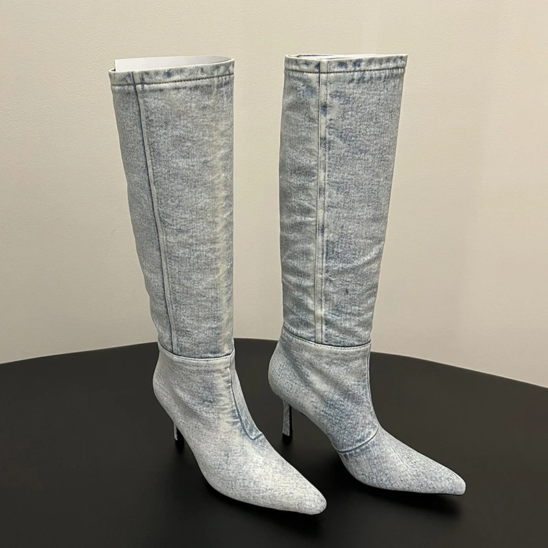

Fashion Style Woman Knee-High Boots Luxury Leather Long Booties Autumn Winter High Heel Ladies Shoes
