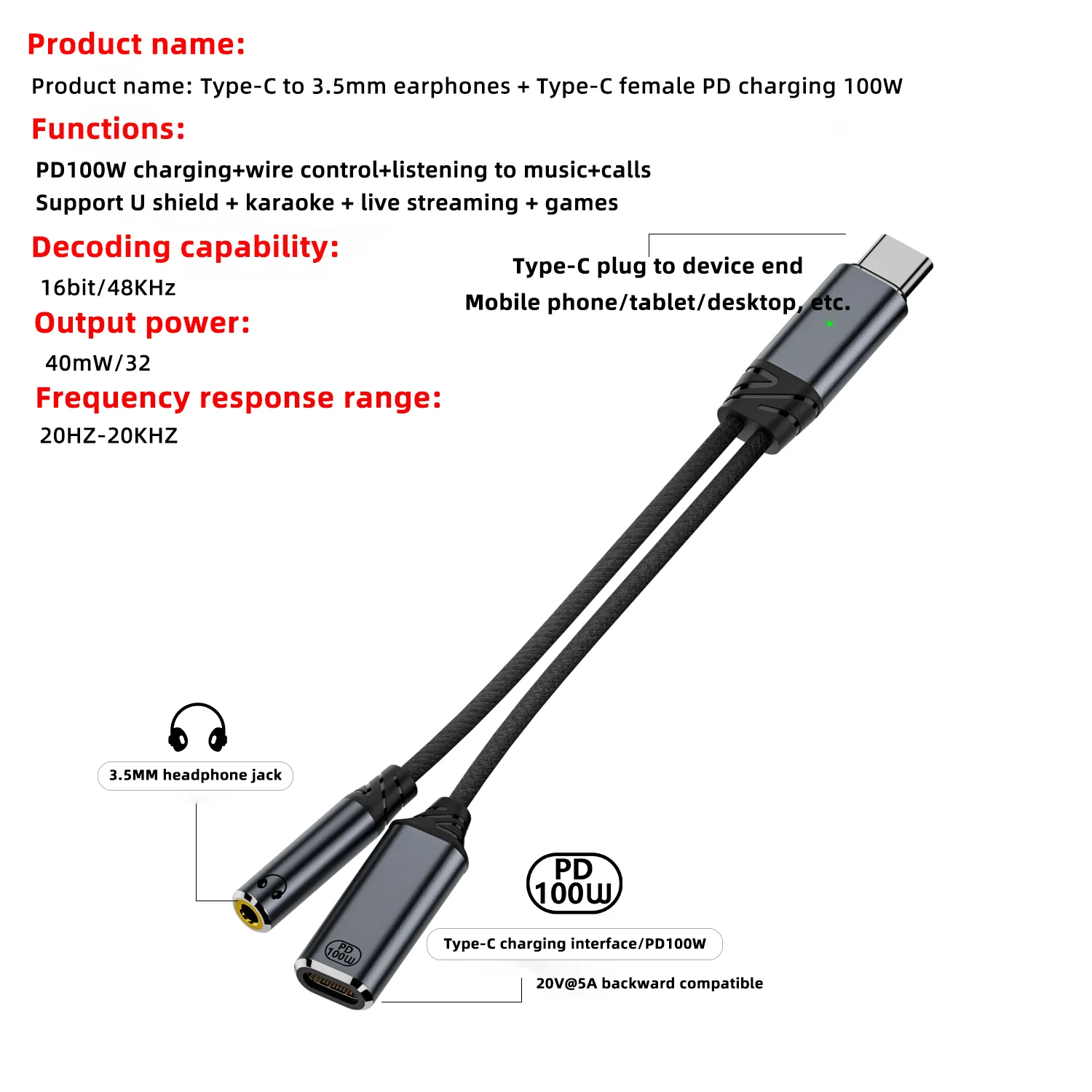 USB C To 3.5mm Headphone Adapter with Fast Charging Capabilities