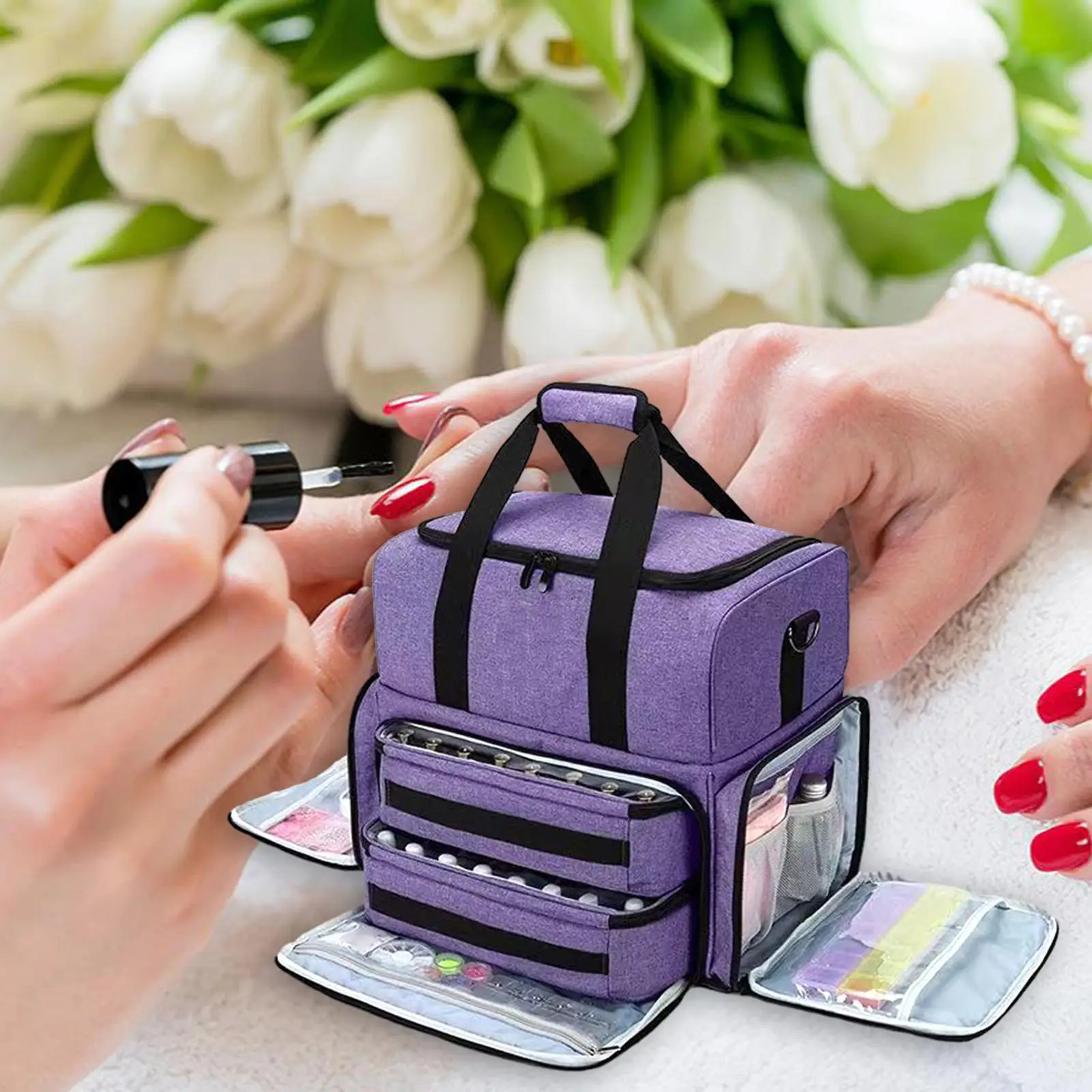 

Large Nail Polish Case Travel Makeup Bag Organizer Toiletry Bag Large Capacity Multifunctional for Camping Trip Home