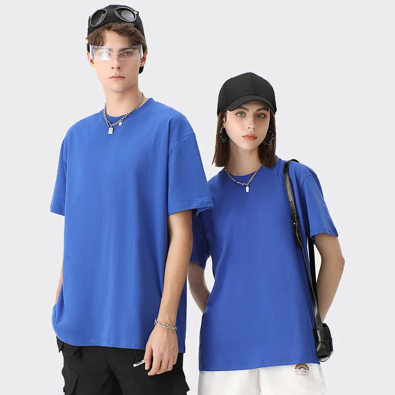 

2024 Pure Men's 230g Solid Color Round Neck Short Sleeve Casual Combed Cotton Unisex Bts Couple T-shirt Couples Best Friends