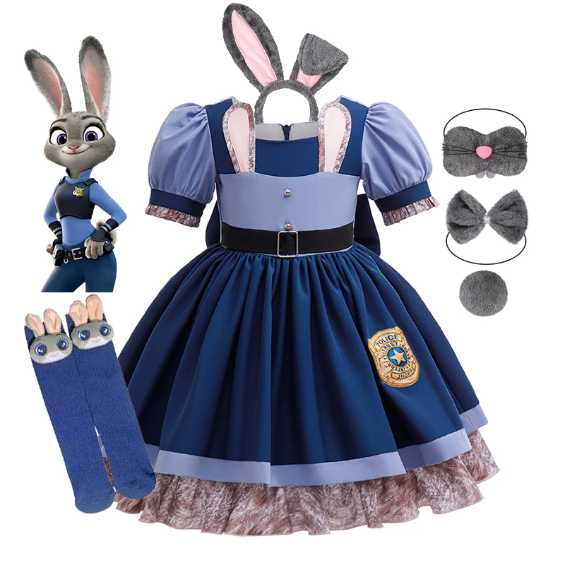 Zootopia 2 Judy Bunny Costume Cosplay for Girls Dress Carnival Party Clothes Disguise Cartoon Zoo Roleplay Fantasia Outfits