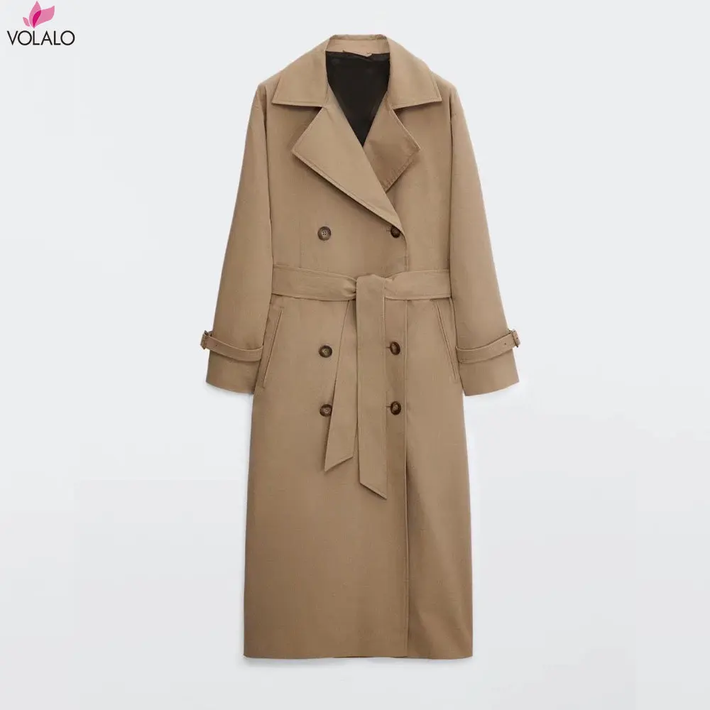 

VOLALO WOMAN 2024 Autumn New Women's Clothing Retro Casual Loose Double-breasted Fashion Overknee Trench Coat