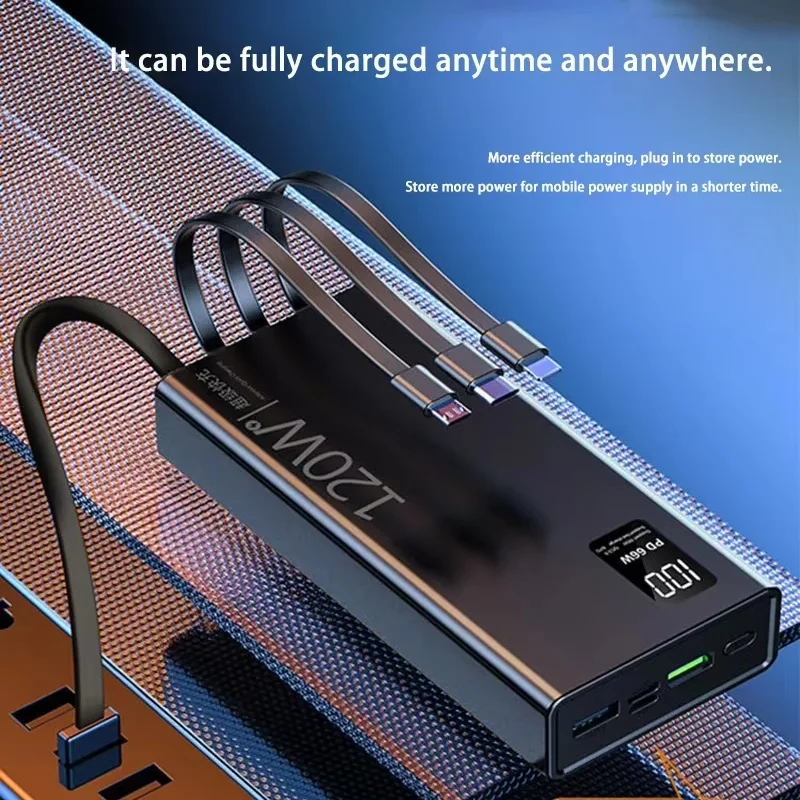 120W 50000mAh High Capacity Power Bank 4 in 1 Cables Fast Charging Powerbank Portable Battery Charger For iPhone Samsung Xiaomi 4