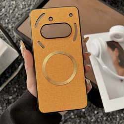 Magnetic TPU + PC Anti-Slip Ultra Thin Woven Textile Cloth Pattern Phone Case Cover for Nothing Phone 3a (Orange)