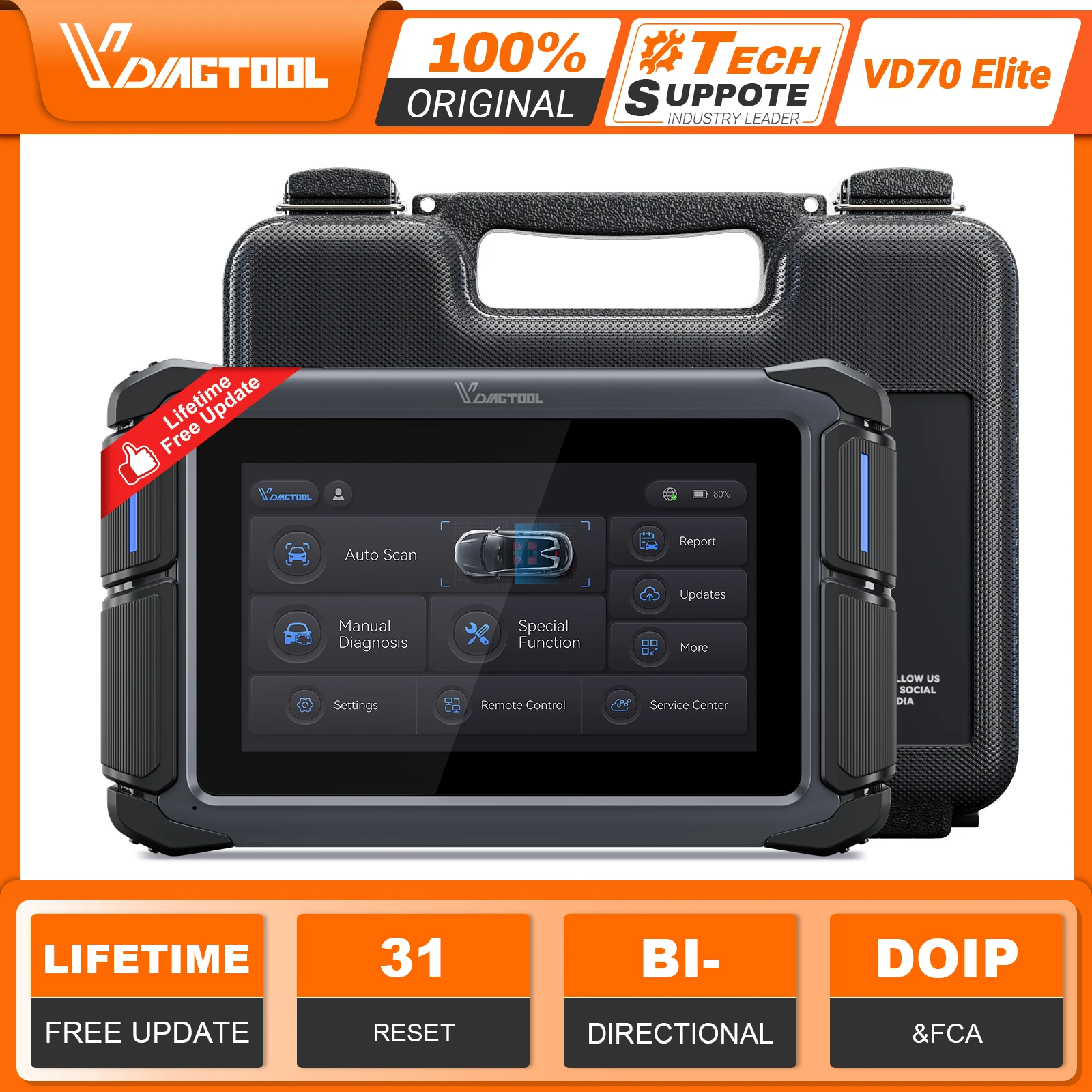 VDIAGTOOL VD70 Lite Car Diagnostic Tools Automotive Scanner With Key Programming 31+ Reset DOIP CANFD Free Updates